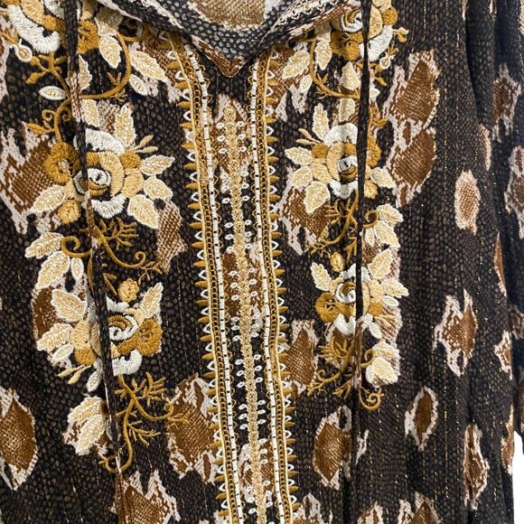 Savanna Jane Brown Snakeskin Floral Embroidered Bohemian Blouse Size S - Picture 2 of 9